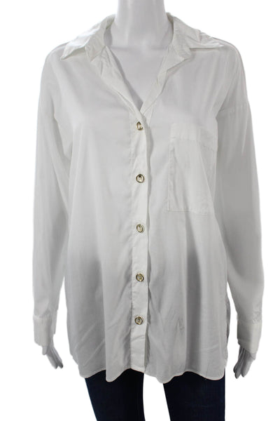 Zara Womens Basic Button-Up Cotton Collared Long Sleeve White Size M
