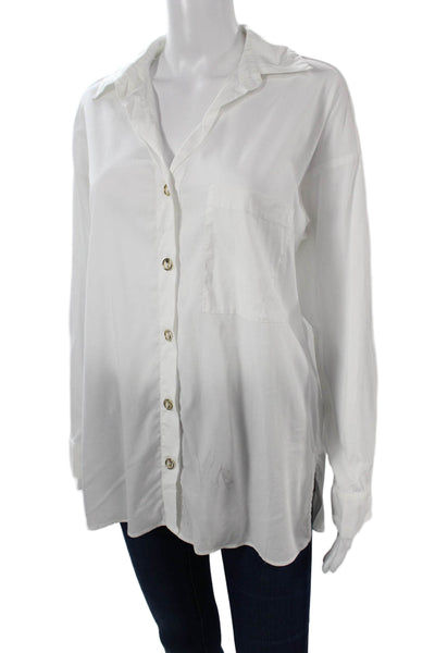 Zara Womens Basic Button-Up Cotton Collared Long Sleeve White Size M