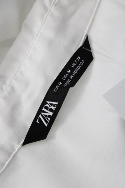 Zara Womens Basic Button-Up Cotton Collared Long Sleeve White Size M