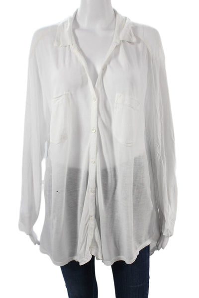 Rubbish Women Collared Button Up Long Sleeve White Linen Boho Size XL