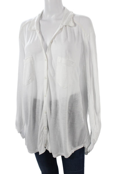 Rubbish Women Collared Button Up Long Sleeve White Linen Boho Size XL