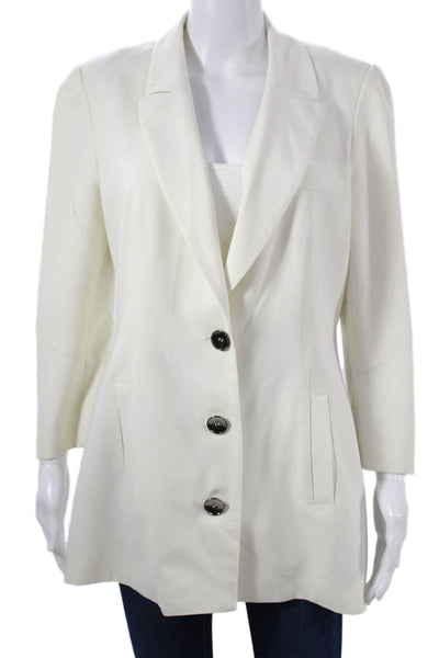 Boston Proper Women White Collared Blazer Long Sleeve Button Solid Size 10
