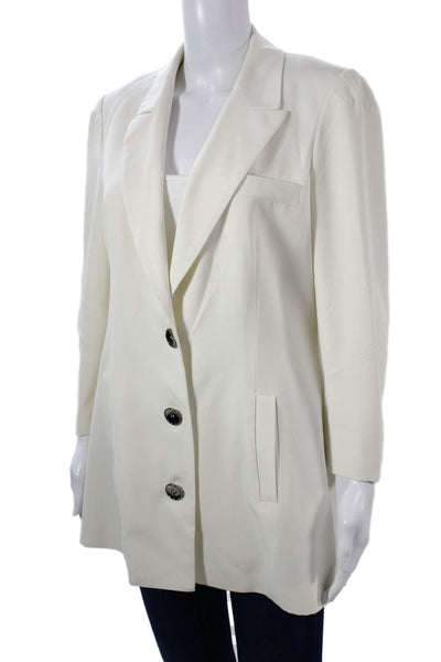 Boston Proper Women White Collared Blazer Long Sleeve Button Solid Size 10