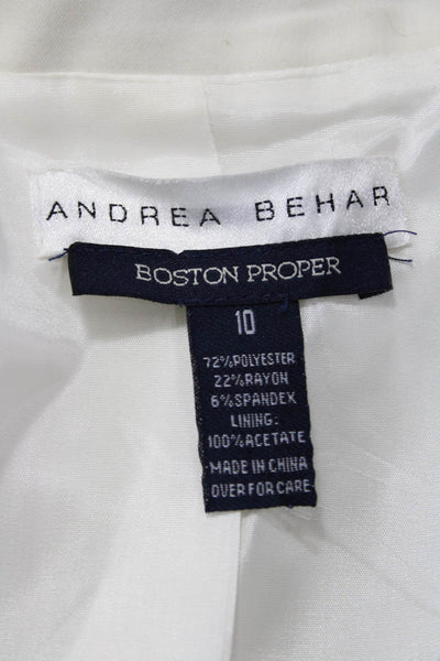 Boston Proper Women White Collared Blazer Long Sleeve Button Solid Size 10