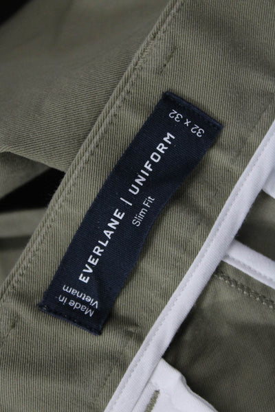 Everlane Mens Army Green Chinos Button Solid Size 32