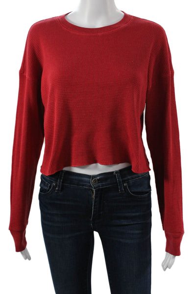 TNA Womens Cropped Long Sleeve Crew Neck Red Top Size S