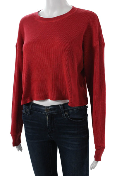 TNA Womens Cropped Long Sleeve Crew Neck Red Top Size S