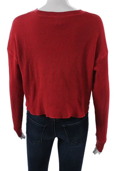 TNA Womens Cropped Long Sleeve Crew Neck Red Top Size S