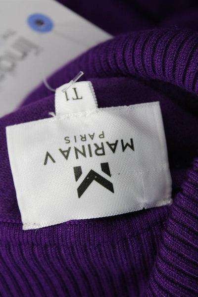 Marina V Unisex Pullover Sweater Purple Mock Neck Long Sleeve Viscose Size S