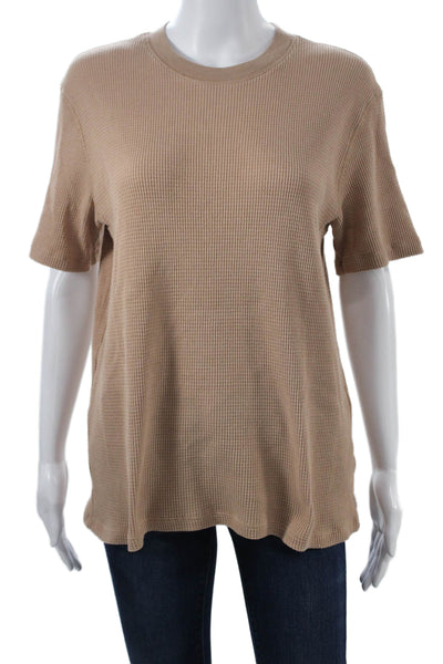 TNA Women Basic Beige Cotton Crew Neck Short Sleeve T-Shirt Size 2XS
