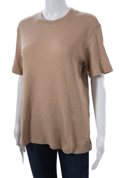 TNA Women Basic Beige Cotton Crew Neck Short Sleeve T-Shirt Size 2XS