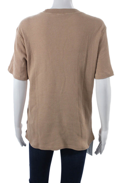 TNA Women Basic Beige Cotton Crew Neck Short Sleeve T-Shirt Size 2XS