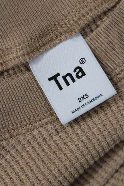 TNA Women Basic Beige Cotton Crew Neck Short Sleeve T-Shirt Size 2XS