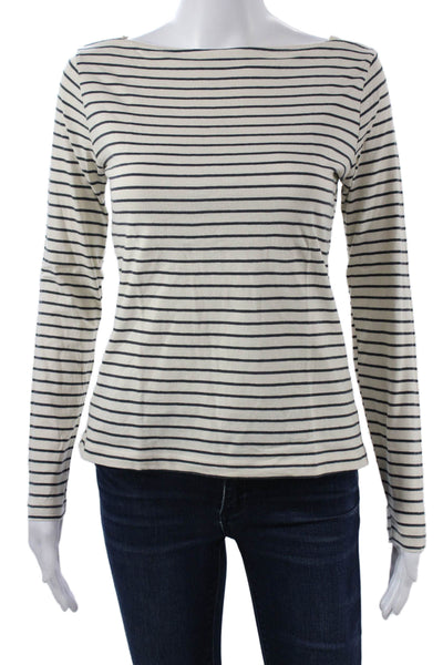 MNG Women Basic Striped Cotton Long Sleeve T-Shirt Beige Size S