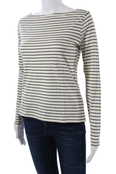 MNG Women Basic Striped Cotton Long Sleeve T-Shirt Beige Size S