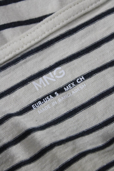 MNG Women Basic Striped Cotton Long Sleeve T-Shirt Beige Size S