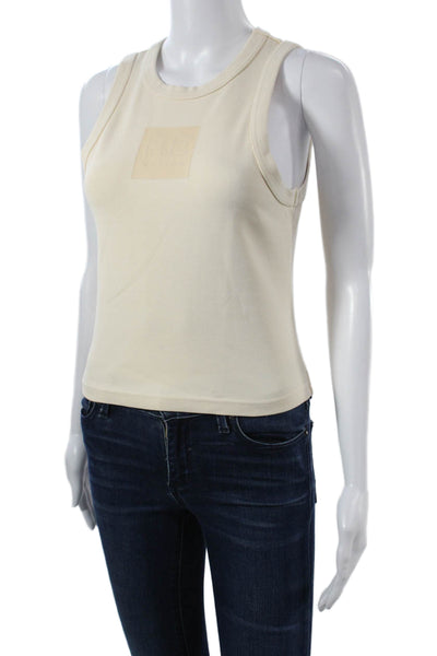 PE Nation Womens Basic Sleeveless Tank Beige Organic Cotton Crew Neck Size M