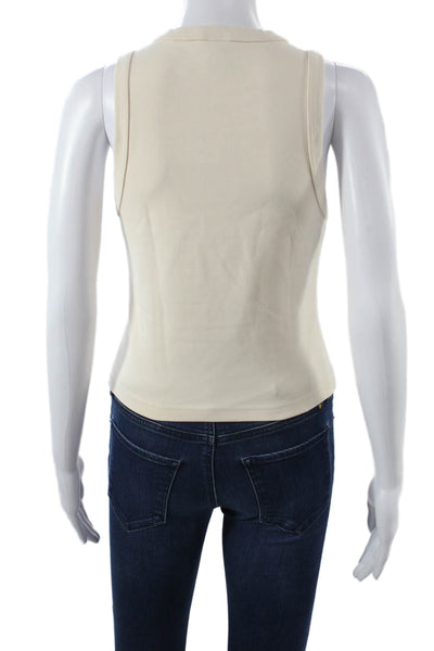 PE Nation Womens Basic Sleeveless Tank Beige Organic Cotton Crew Neck Size M