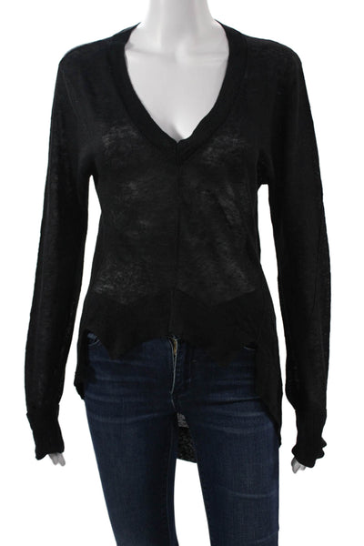 Prose Unisex Pullover Sweater Black 100% Linen V-Neck Long Sleeve Size XS