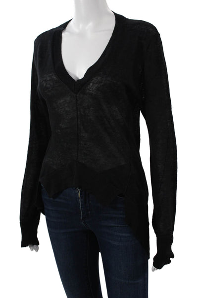 Prose Unisex Pullover Sweater Black 100% Linen V-Neck Long Sleeve Size XS