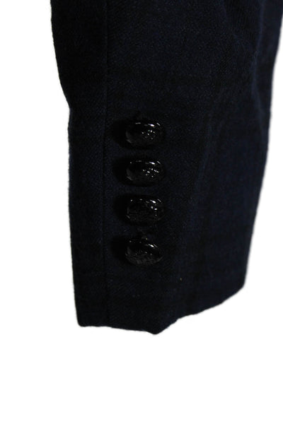 Tallia Mens Classic Plaid Wool Blazer Dark Blue Button Long Sleeve Size 56