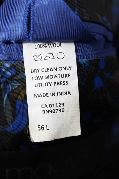 Tallia Mens Classic Plaid Wool Blazer Dark Blue Button Long Sleeve Size 56
