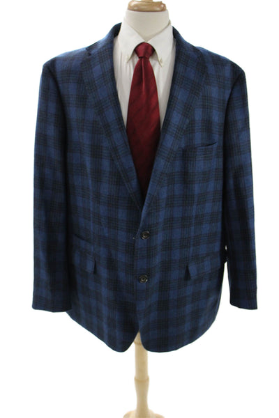 Tallia Mens Sport Coat Blue Plaid Wool-Blend Button Long-Sleeve Size 52
