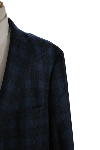 Tallia Mens Sport Coat Blue Plaid Wool-Blend Button Long-Sleeve Size 52