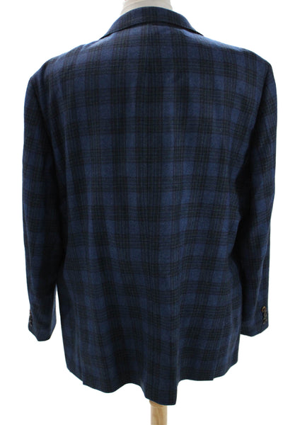 Tallia Mens Sport Coat Blue Plaid Wool-Blend Button Long-Sleeve Size 52