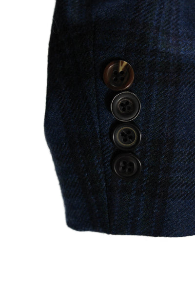 Tallia Mens Sport Coat Blue Plaid Wool-Blend Button Long-Sleeve Size 52