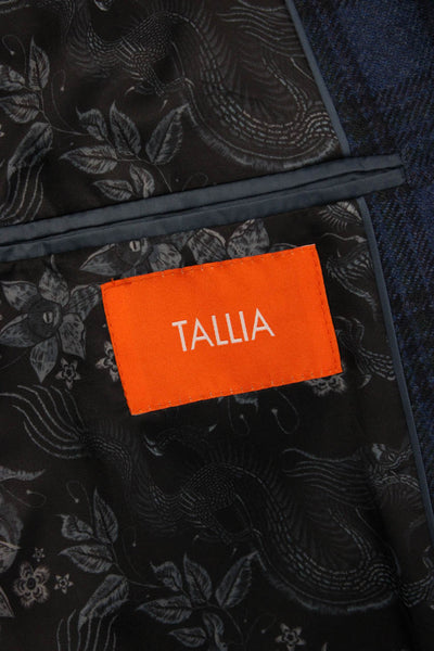 Tallia Mens Sport Coat Blue Plaid Wool-Blend Button Long-Sleeve Size 52