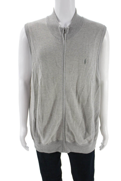 Polo Ralph Lauren Mens Gray Cotton Mock Neck Zip Vest Size 2XL