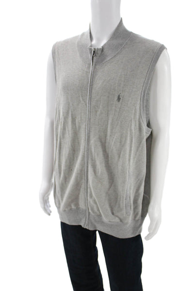Polo Ralph Lauren Mens Gray Cotton Mock Neck Zip Vest Size 2XL