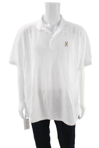 Psycho Bunny Mens Collared Polo Short Sleeve White Pima Cotton Size 8