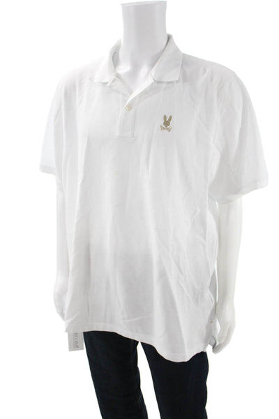 Psycho Bunny Mens Collared Polo Short Sleeve White Pima Cotton Size 8