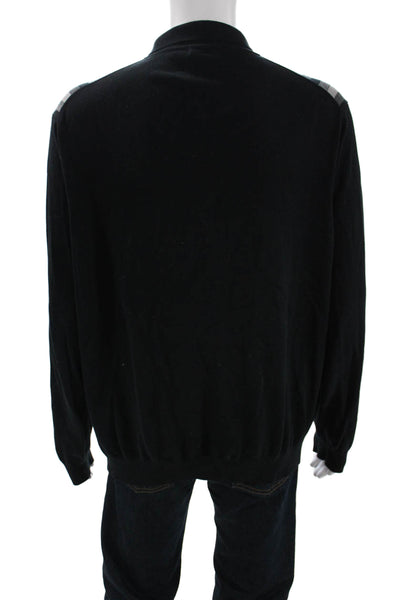 Paul Fredrick Men Cardigan Full Zip Striped Black Cotton Collared Size 2XL