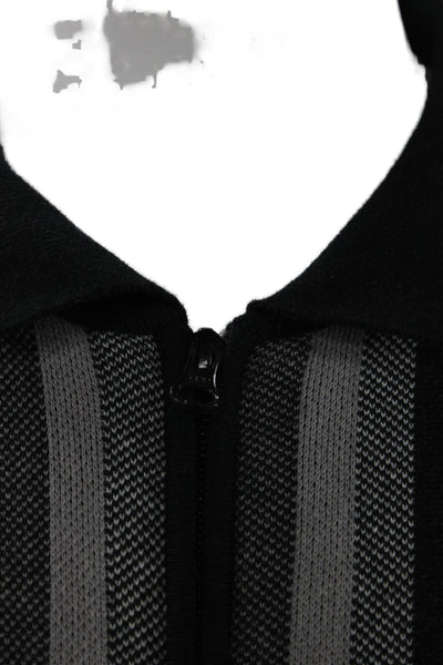 Paul Fredrick Men Cardigan Full Zip Striped Black Cotton Collared Size 2XL