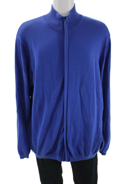 Paul Fredrick Mens Full Zip Pima Cotton Mock Neck Blue Sweater Size 2XLT