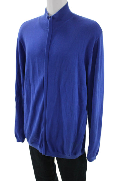 Paul Fredrick Mens Full Zip Pima Cotton Mock Neck Blue Sweater Size 2XLT