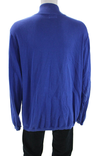 Paul Fredrick Mens Full Zip Pima Cotton Mock Neck Blue Sweater Size 2XLT