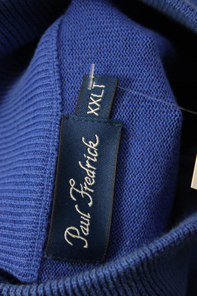 Paul Fredrick Mens Full Zip Pima Cotton Mock Neck Blue Sweater Size 2XLT