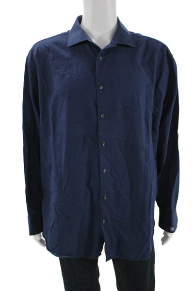 Charles Tyrwhitt Mens Point Collar Dress Shirt Dark Blue Long Sleeve Size L