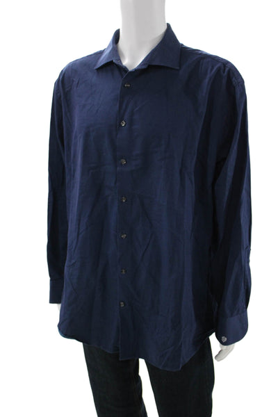 Charles Tyrwhitt Mens Point Collar Dress Shirt Dark Blue Long Sleeve Size L