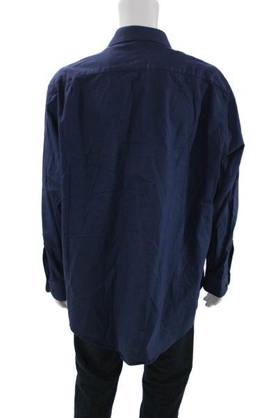 Charles Tyrwhitt Mens Point Collar Dress Shirt Dark Blue Long Sleeve Size L