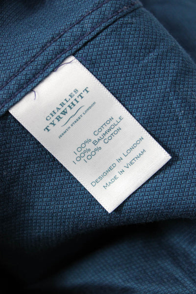 Charles Tyrwhitt Mens Point Collar Dress Shirt Dark Blue Long Sleeve Size L