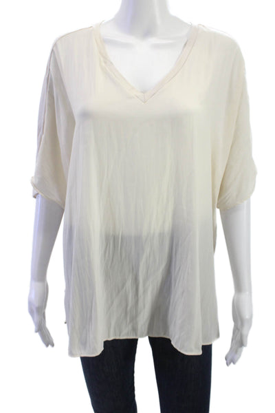 Lola & Sophie Women Sleeveless V-Neck Tunic Blouse Beige Size L