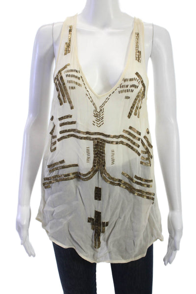 Free People Womens Aztec Geometric Sleeveless Viscose Tank V-Neck Size M
