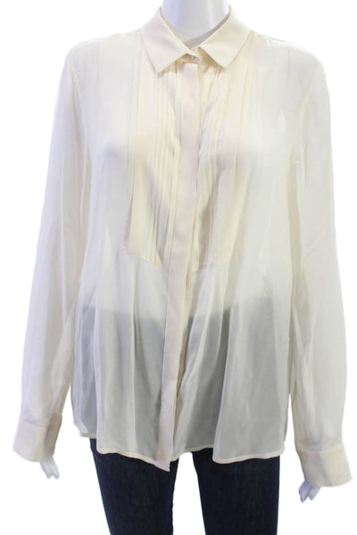 Club Monaco Womens Beige Collared Button Up Blouse Viscose Long Sleeve Size L