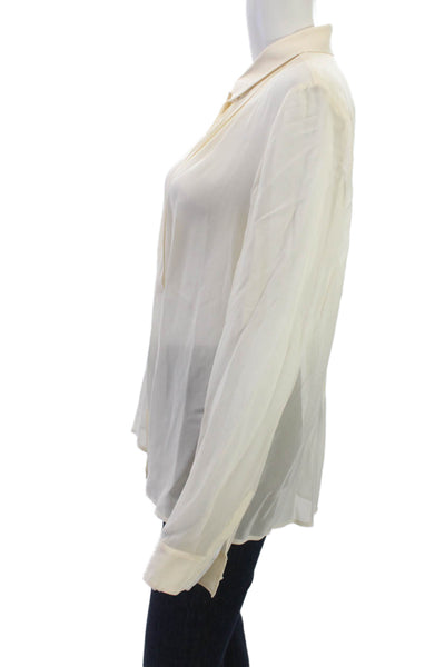 Club Monaco Womens Beige Collared Button Up Blouse Viscose Long Sleeve Size L