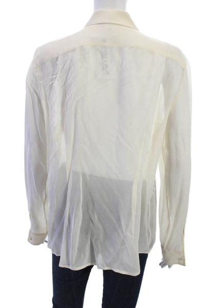 Club Monaco Womens Beige Collared Button Up Blouse Viscose Long Sleeve Size L